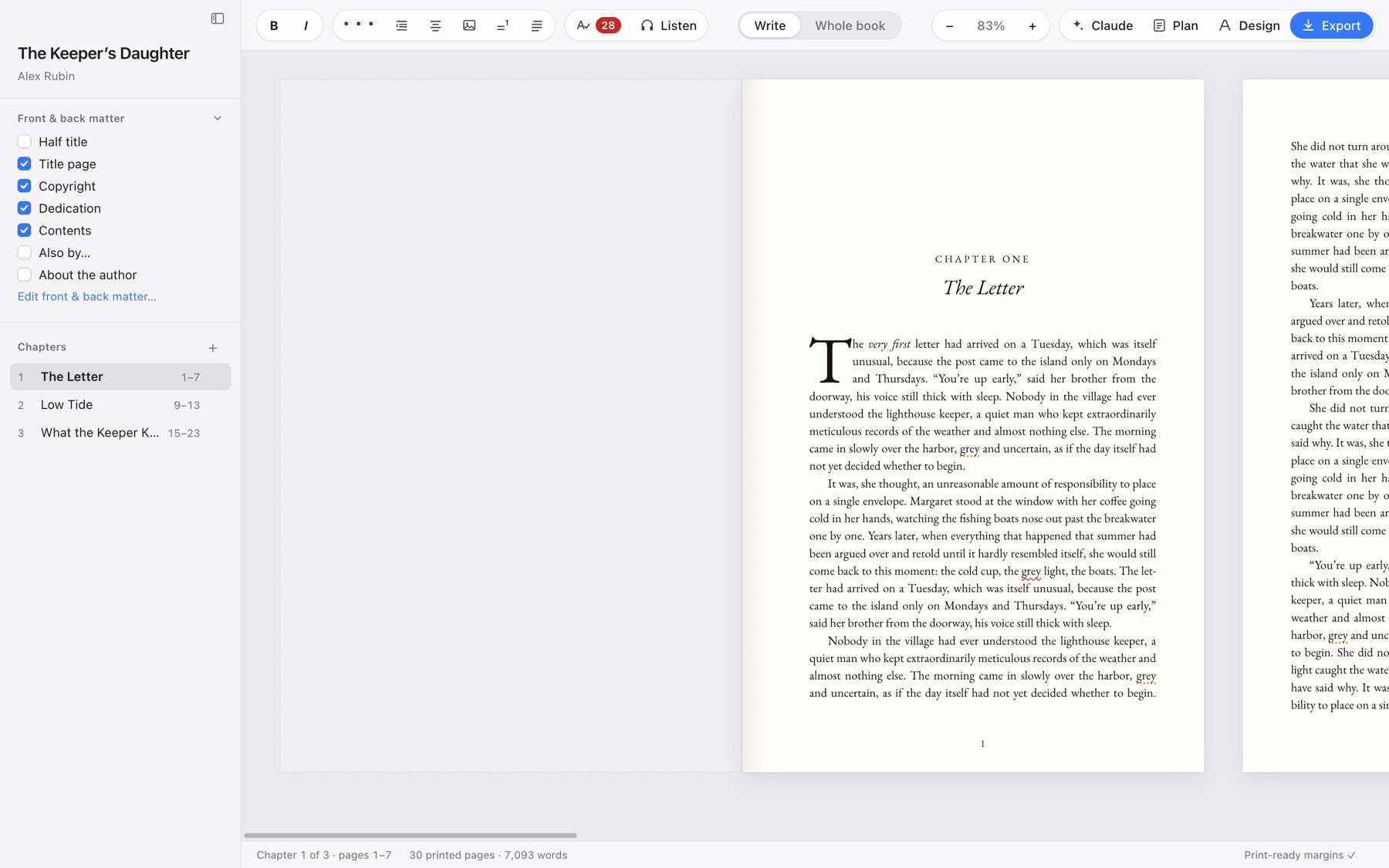Manutius editor showing a chapter laid out on a 6×9 spread